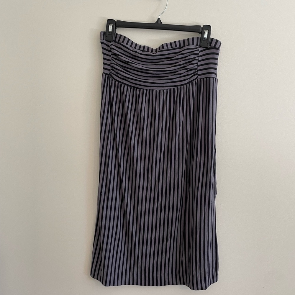 Strapless Gray and Black Striped Tube Dress M